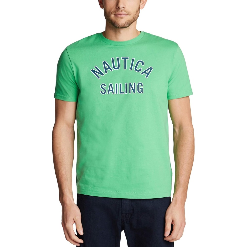 image:imageNautica Mens Short Sleeve 100 Cotton Nautical Series Graphic TeeSummer Green