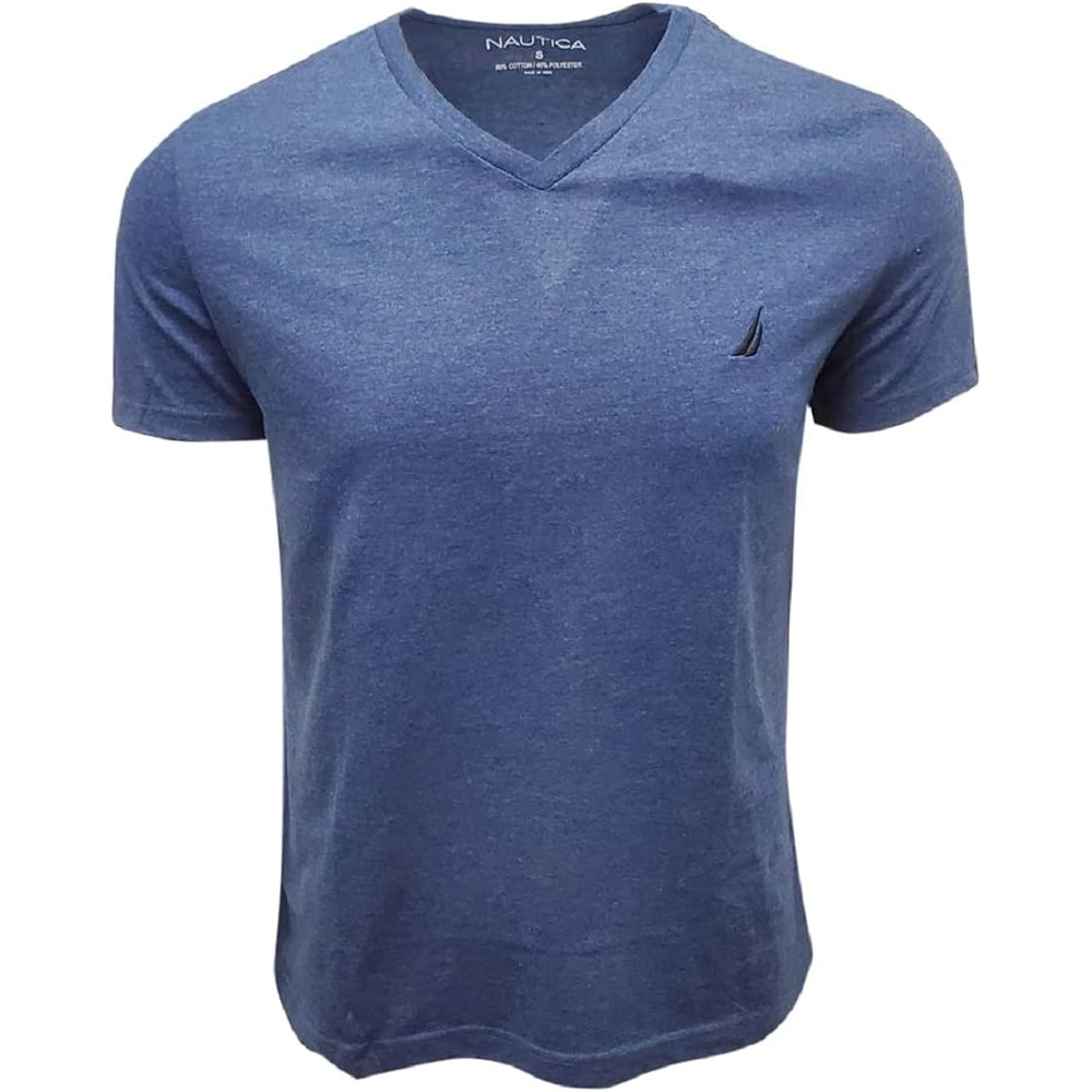 image:imageNautica Mens Short Sleeve Solid Slim Fit VNeck TShirtBlue Heather
