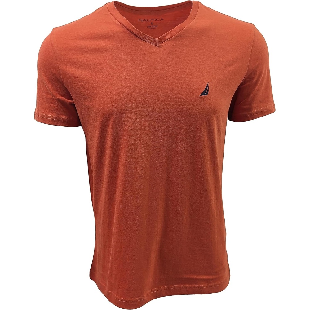 image:imageNautica Mens Short Sleeve Solid Slim Fit VNeck TShirtCayenne