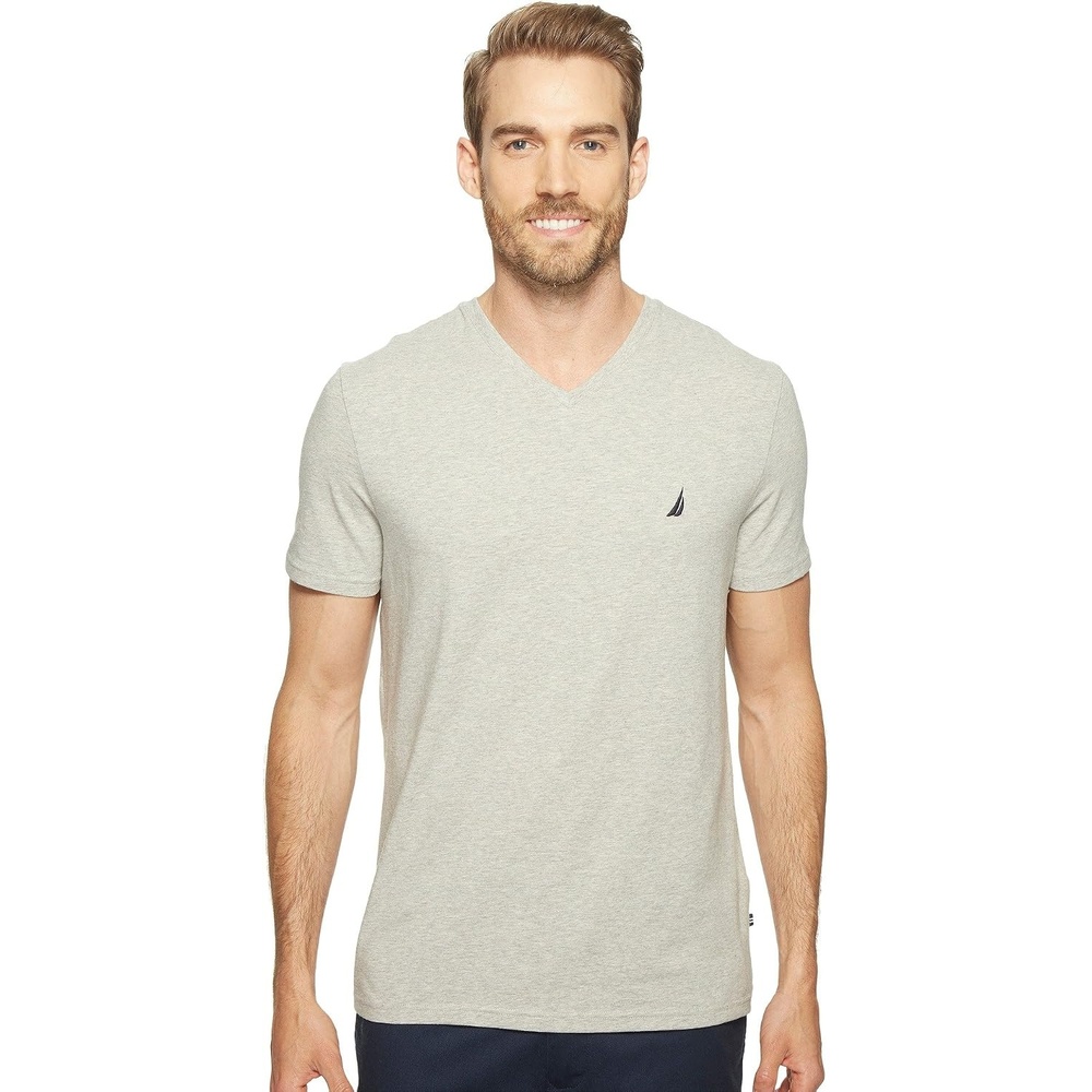 image:imageNautica Mens Short Sleeve Solid Slim Fit VNeck TShirtGrey Heather