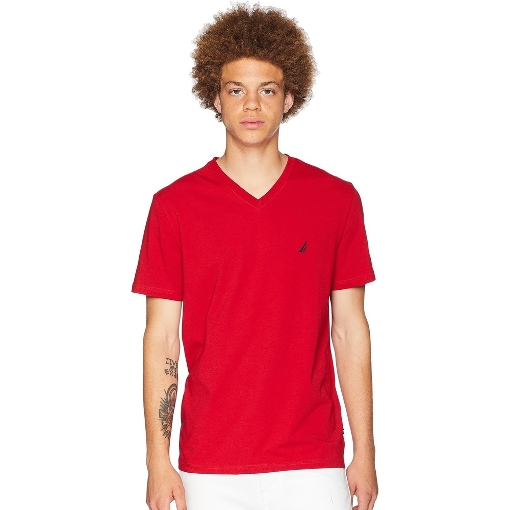 image:imageNautica Mens Short Sleeve Solid Slim Fit VNeck TShirtNew Nautica Red