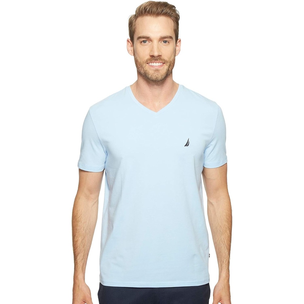 image:imageNautica Mens Short Sleeve Solid Slim Fit VNeck TShirtNoon Blue