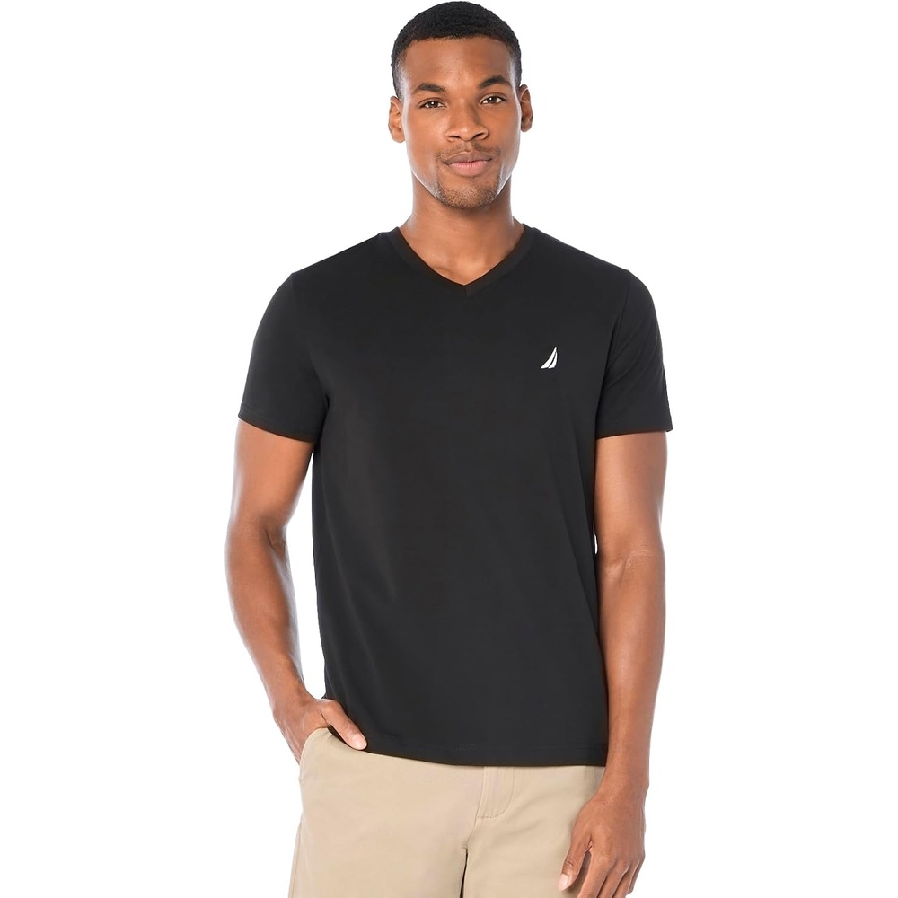 image:imageNautica Mens Short Sleeve Solid Slim Fit VNeck TShirtTrue Black