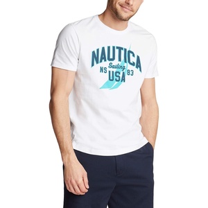 Nautica Men’s Short Sleeve 100% Cotton Nautical Series Graphic Tee(Bright White/Bl)