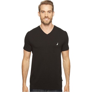 Nautica Mens Short Sleeve Solid Slim Fit V-Neck T-Shirt(Black)