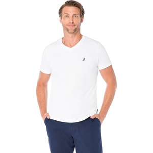 Nautica Mens Short Sleeve Solid Slim Fit V-Neck T-Shirt(Bright White)