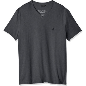 Nautica Mens Short Sleeve Solid Slim Fit V-Neck T-Shirt(Charcoal Grey)