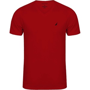 Nautica Mens Short Sleeve Solid Slim Fit V-Neck T-Shirt(Dark Red)