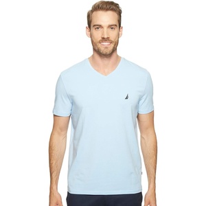 Nautica Mens Short Sleeve Solid Slim Fit V-Neck T-Shirt(Noon Blue)
