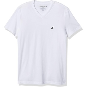 Nautica Mens Short Sleeve Solid Slim Fit V-Neck T-Shirt(White)