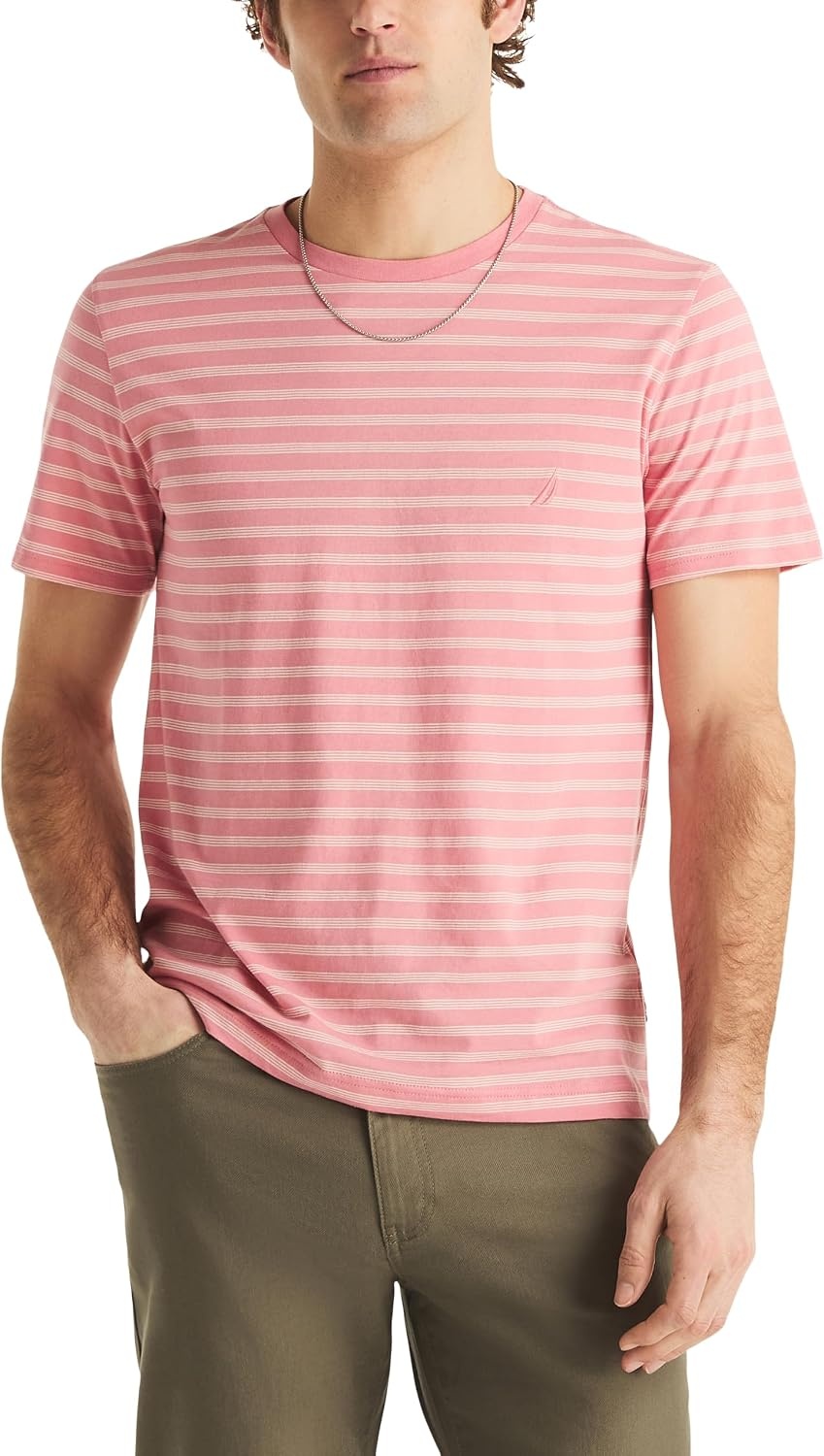 image:imageNautica Mens Short Sleeve Striped TeeMauve Glow