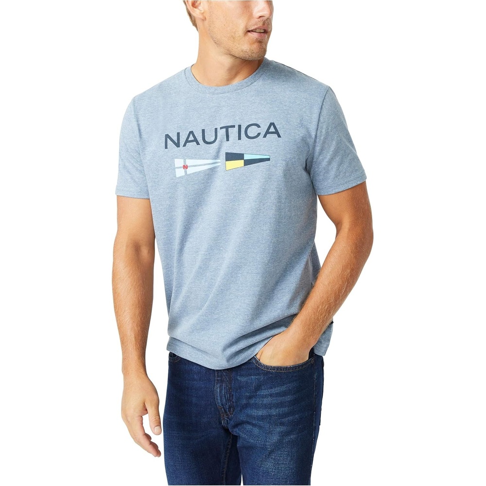 image:imageNautica Mens Sustainably Crafted Logo Signal Flag Graphic TShirtDeep Anchor Heather