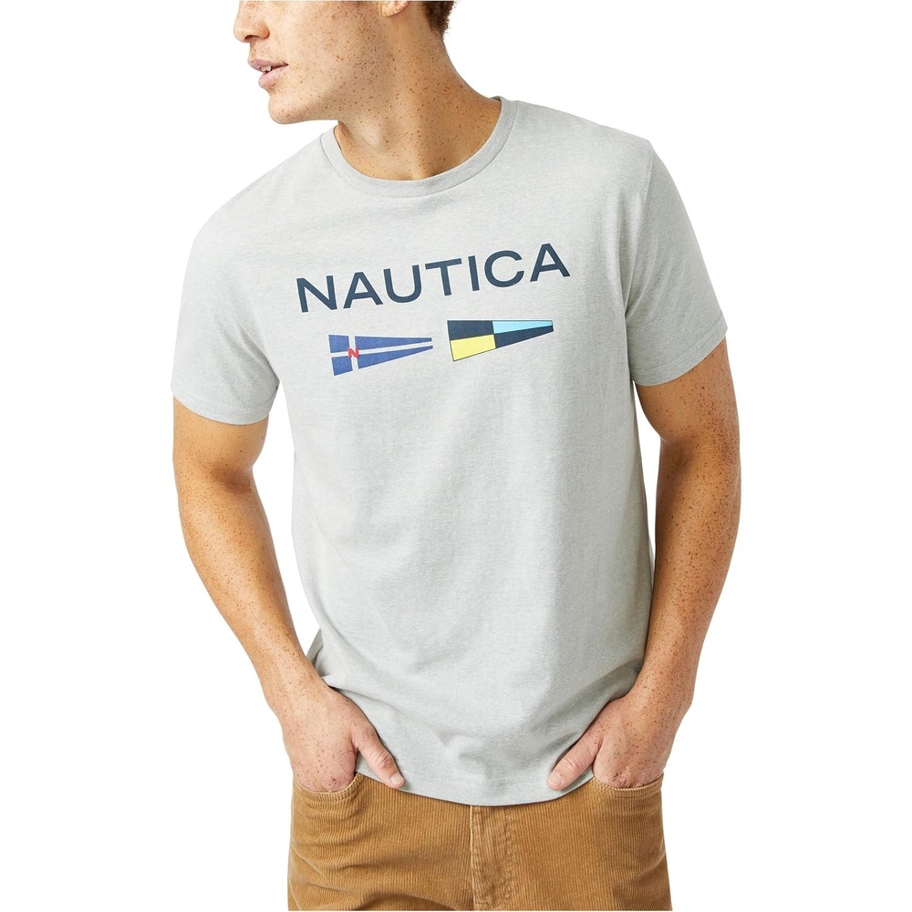 image:imageNautica Mens Sustainably Crafted Logo Signal Flag Graphic TShirtGrey Heather