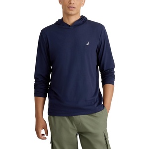 Nautica Men’s Long-Sleeve Elevated Deck Crewneck T-Shirt(Navy Seas)
